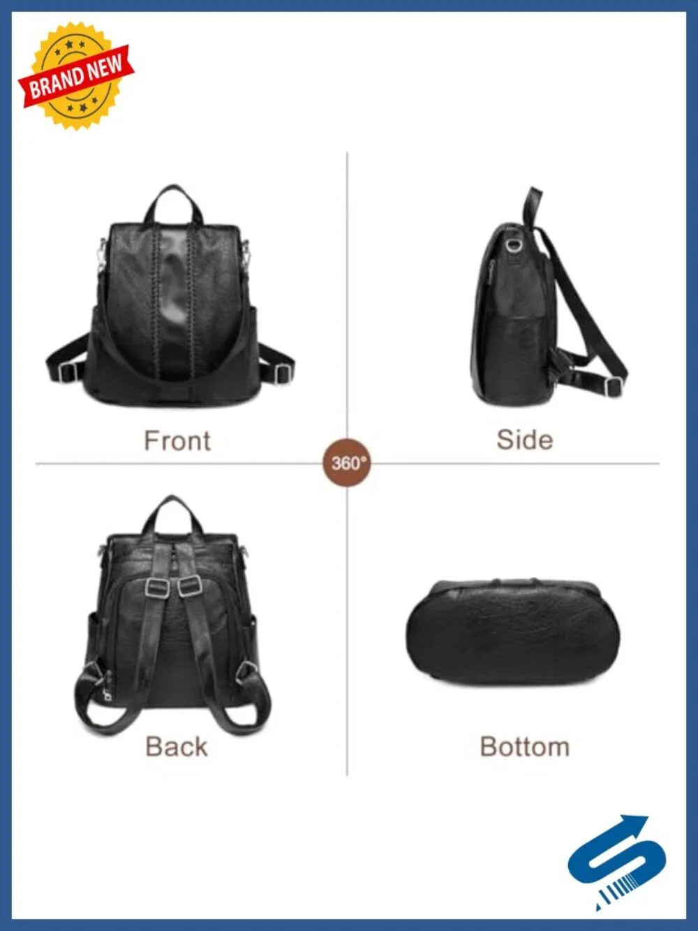 Vintage Faux Leather Anti-Theft Backpack Women 3 Ways Carry